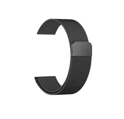 Stainless steel Apple Watch replacement strap in silver, showing metal links and clasp for 38mm-44mm models.