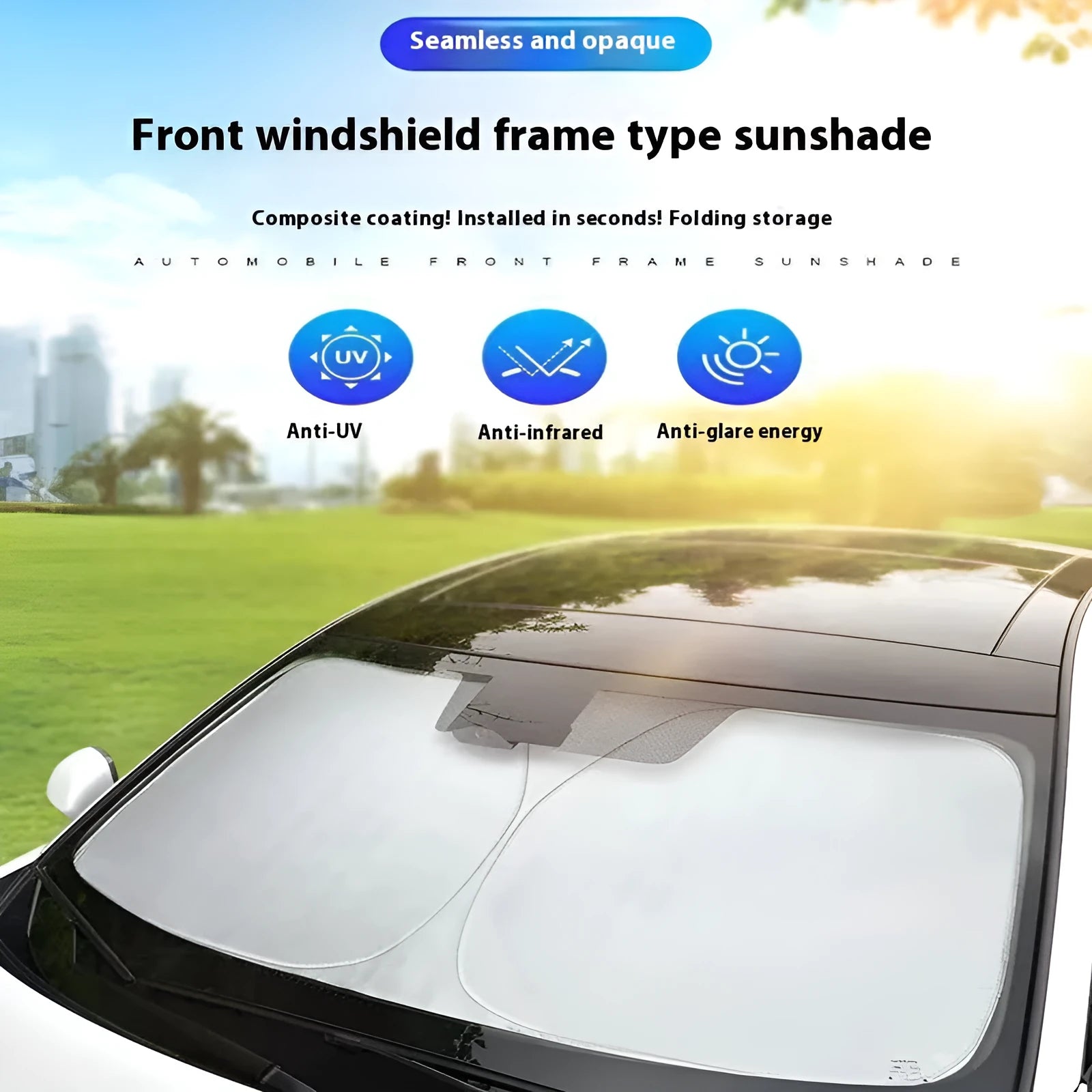 Aluminium foil car windscreen sunshade in titanium silver colour