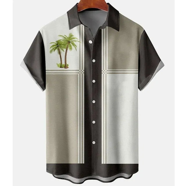 Men's slim fit floral beach shirt with 3D printed pattern on polyester fabric