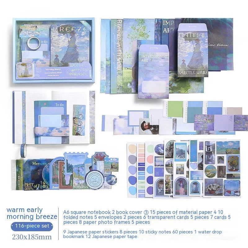 A6 creative journal gift box with grid notebook, decorative papers, cards, and retro plaid design