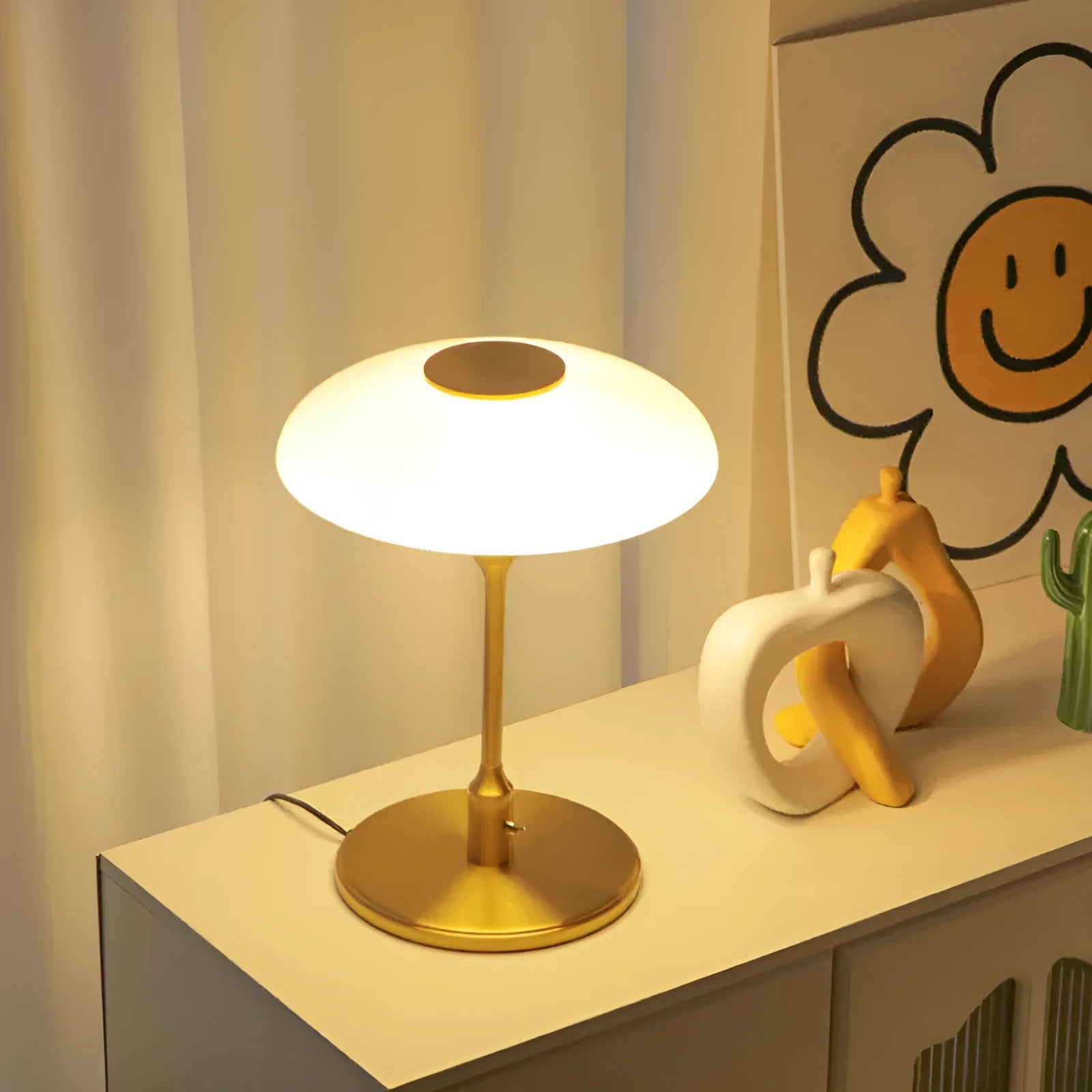 Korean vintage style bedside table lamp with metal holder in golden orange colour