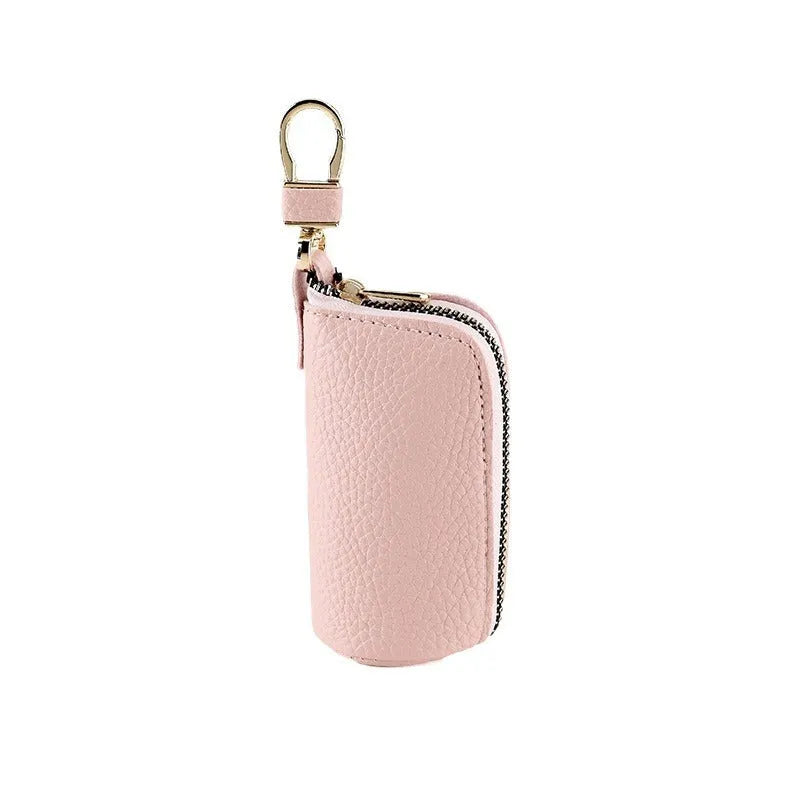 Minimalist black PU leather zipper key case for men with waterproof properties