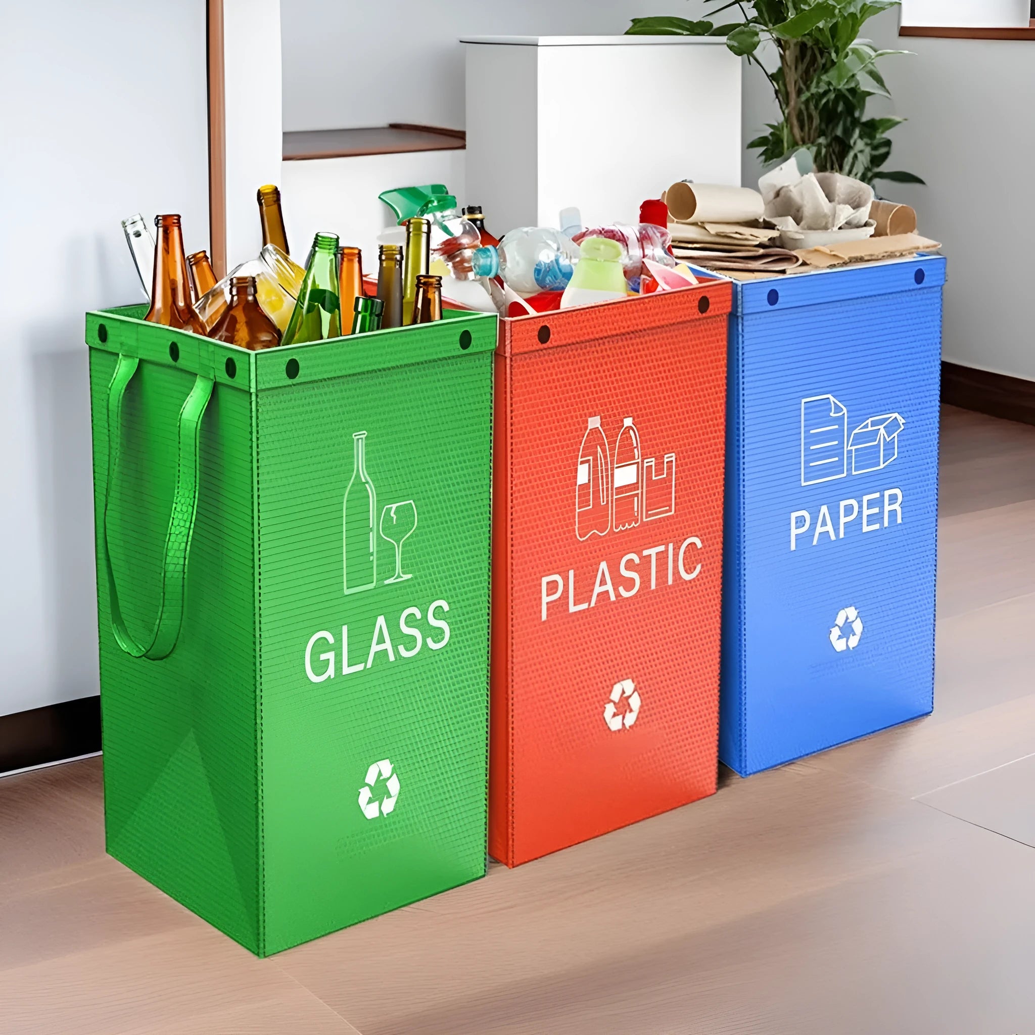 Blue foldable 40L handbag garbage bin for household waste classification and storage.