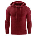 Men's black cotton-polyester blend hooded sweatshirt on a hanger