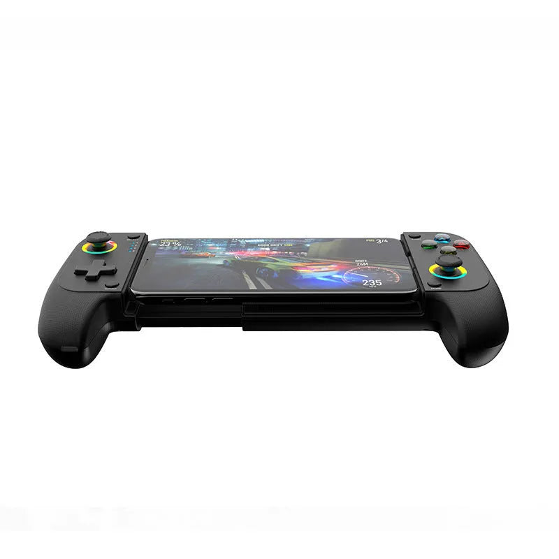 Bluetooth wireless game controller with stretching handles for mobile phones in black, red and blue, or white colour options
