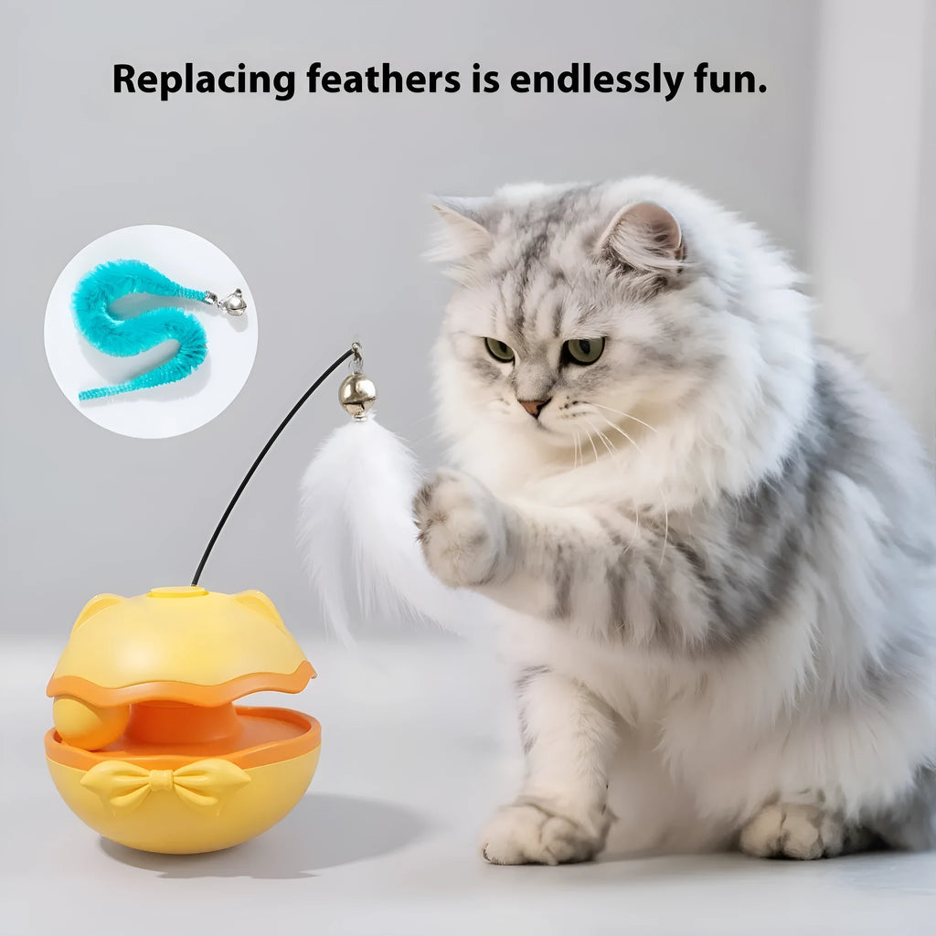 Electric cat toy tumbler with motion sensor in lemon yellow, sky blue or soft fog grey plastic
