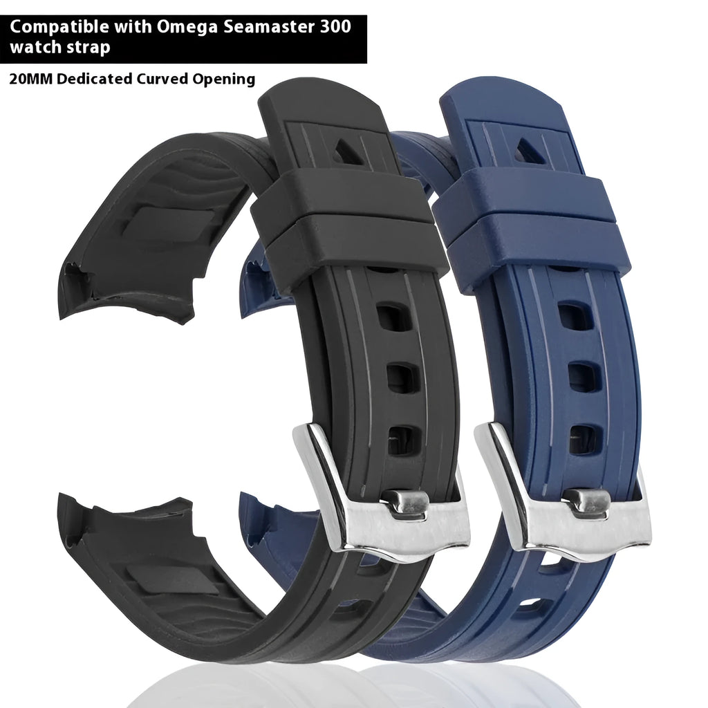 Replacement watch strap 20mm silver buckle, black colour option, for casual and sports watches