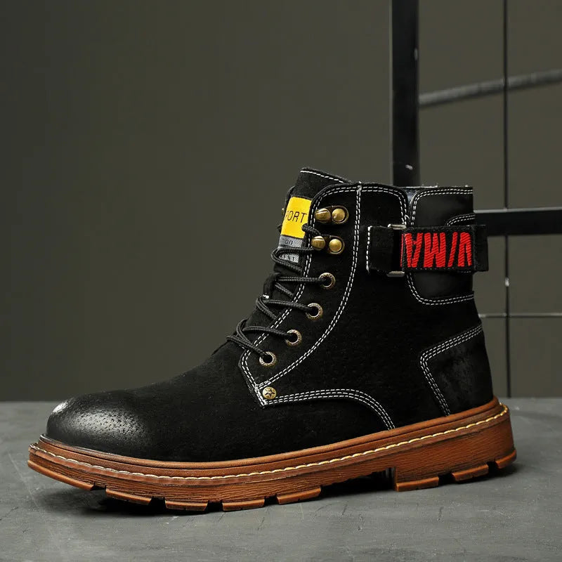 Men's black pigskin leather riding boots with lace-up lacing and a rubber outsole