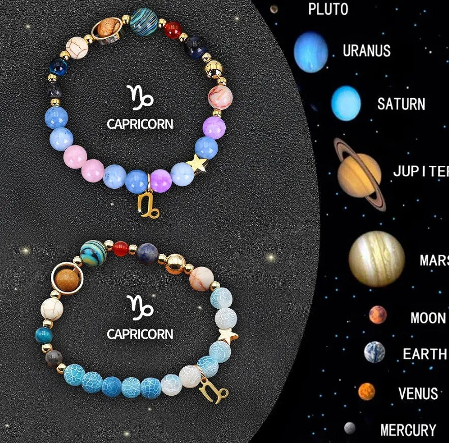 Set of two natural stone beaded bracelets on an adjustable cord for zodiac signs.
