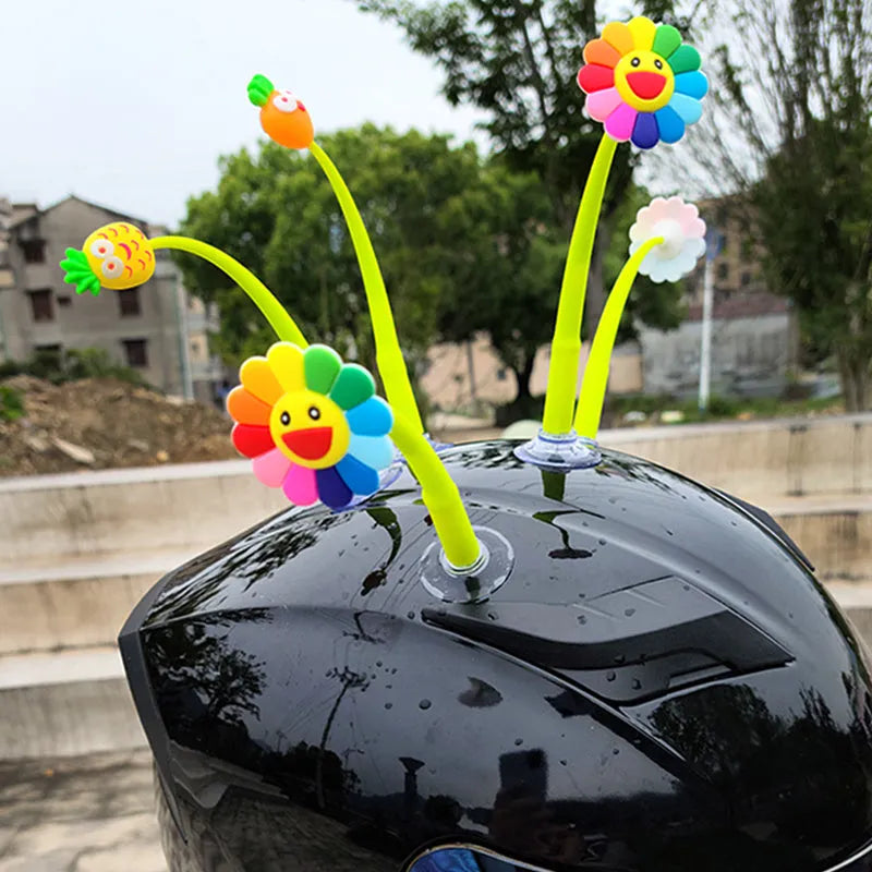 Yellow silicone sunflower helmet decoration with suction cup for motorbike or bicycle helmets
