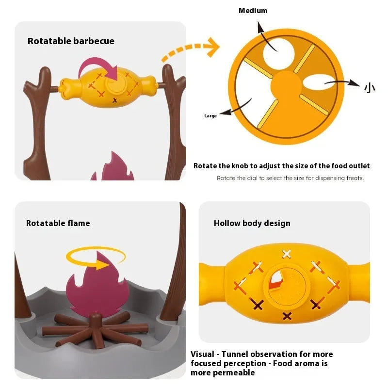 Barbecue themed plastic cat food tumbling feeder for interactive play and slow feeding