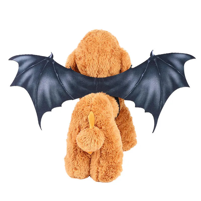 Black cloth bat wings Halloween costume for pets showing three size options: 64cm, 55cm, and 40cm wingspan