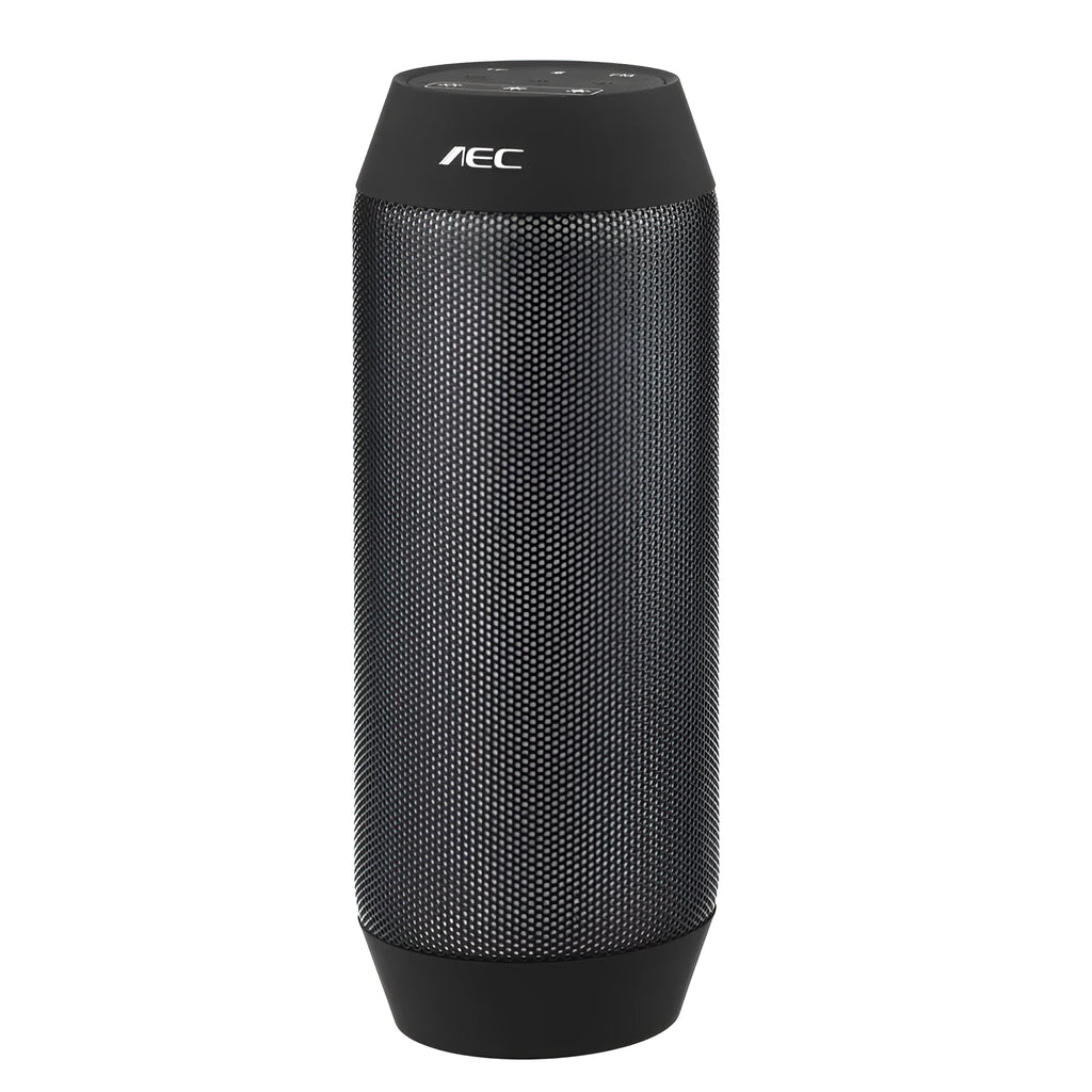 Small black or white Bluetooth stereo speaker with colourful RGB lighting around its base.