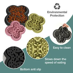 Silicone slow feeder licking pad for cats and dogs on a floor