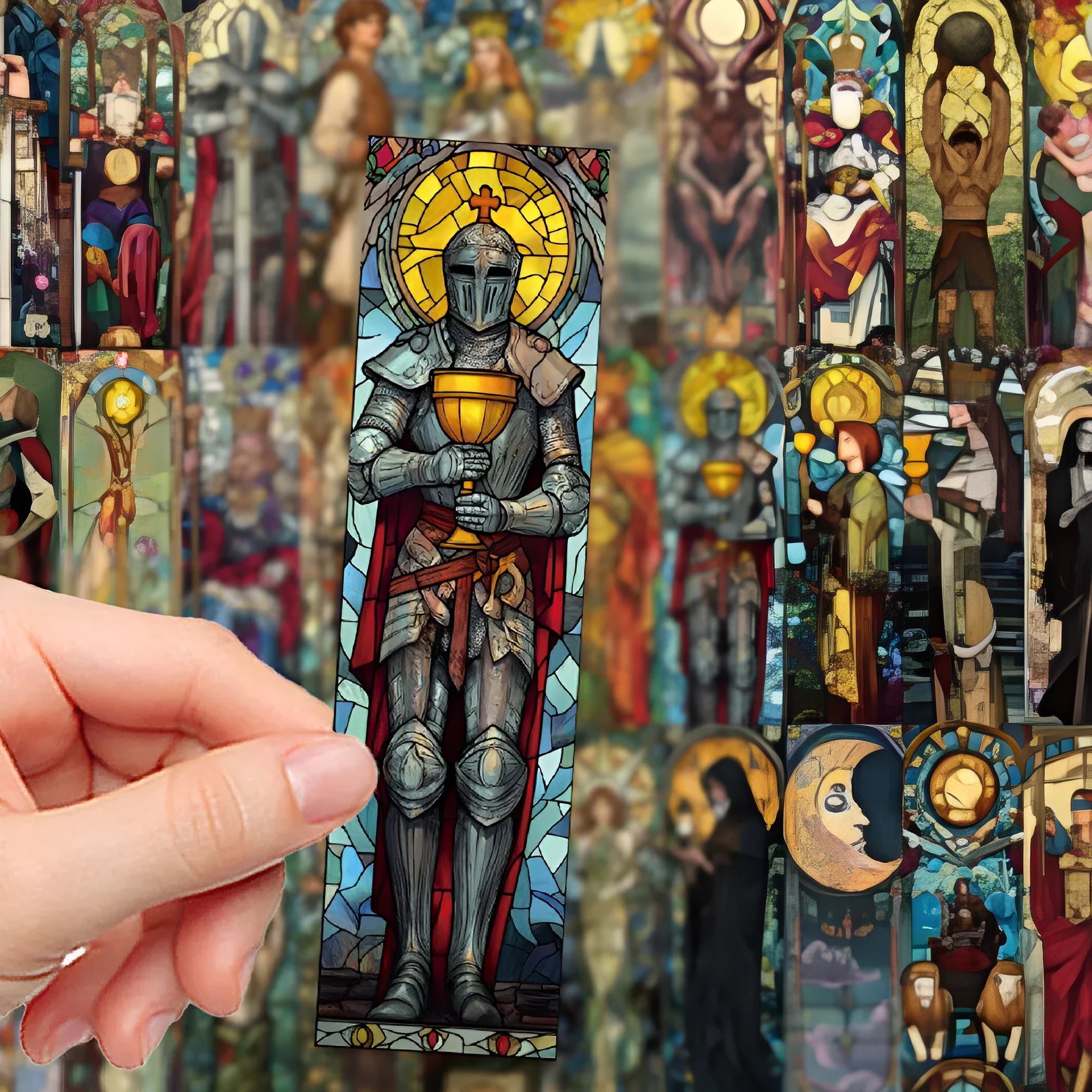 Set of 30 colourful painted glass tarot theme bookmarks in cute homemade paper style