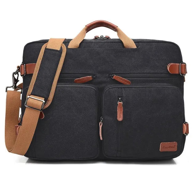 Waterproof multifunctional handbag in black oxford nylon with zipper opening and soft handle