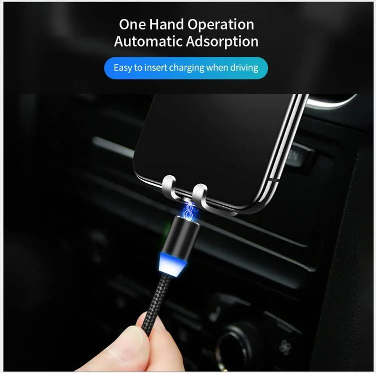 YBD 1 metre cotton braided magnetic charging cable with LED light and aluminium shell