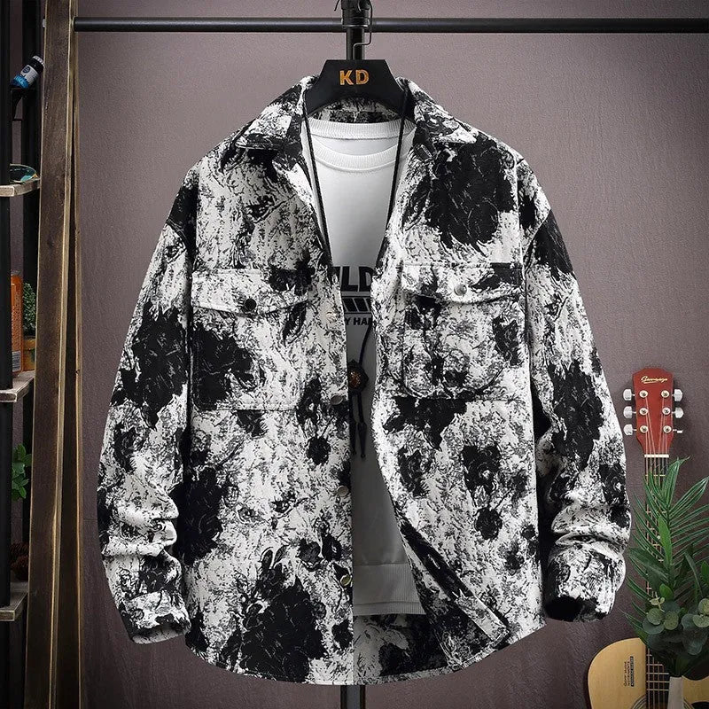 A casual long-sleeved lapel shirt coat in a straight hem style, shown in one of its available colours.