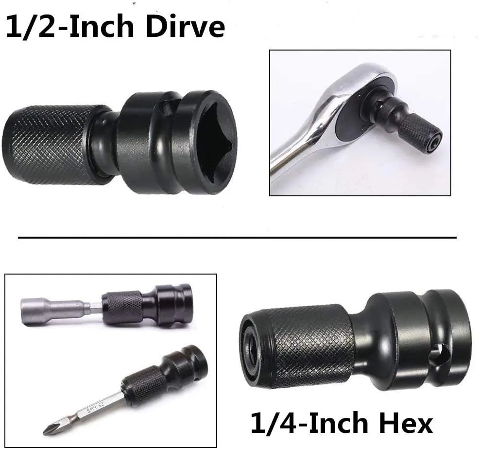 Scaling bit holder with telescopic sleeve showing square turn hexagonal handle and cross-over bit compatibility