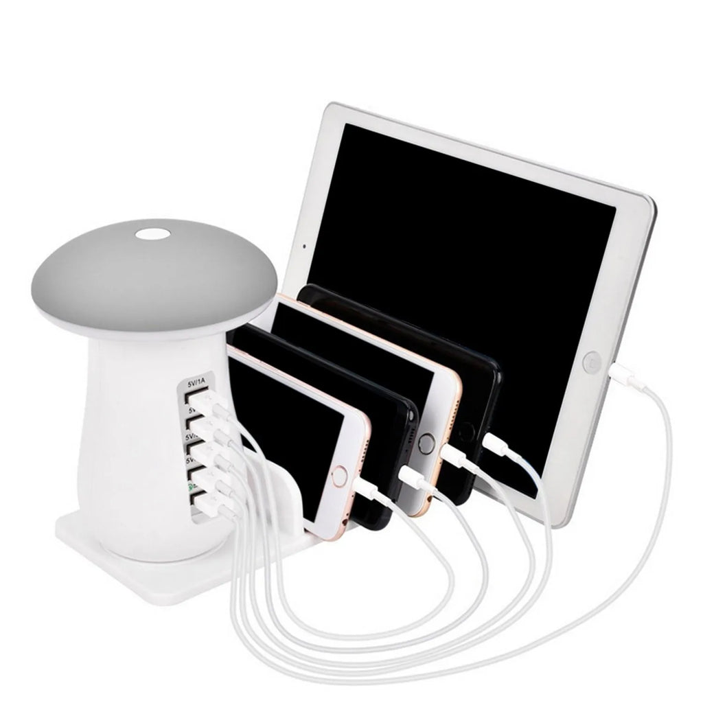 Besegad mushroom-shaped USB charging station with LED light and five ports