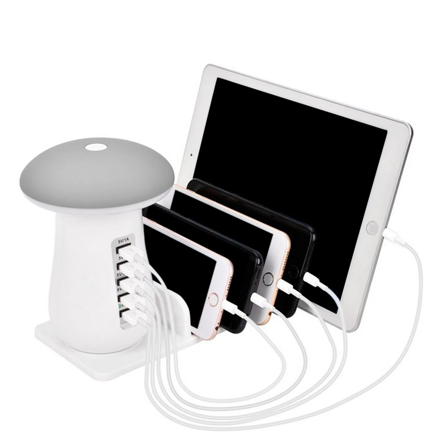 Besegad mushroom-shaped USB charging station with LED light and five ports
