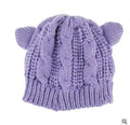 Hand-made 3D cat ear knitted beanie in multiple colours showing wool texture and ear design
