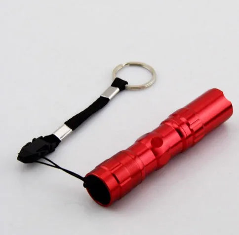 Black aluminium alloy mini LED flashlight showing compact 9.5cm length and 2cm diameter