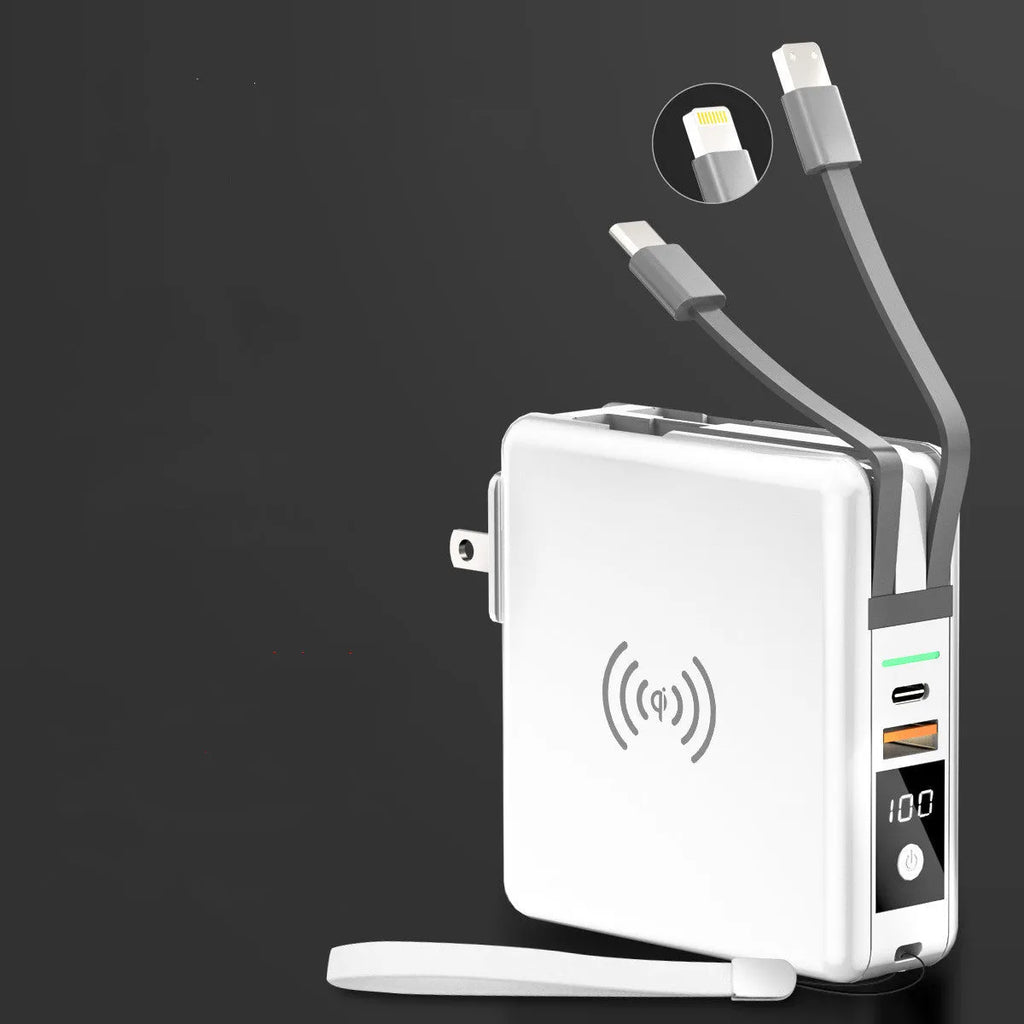 Super QI wireless charging power bank with PD20W fast charging and international plug set in black colour