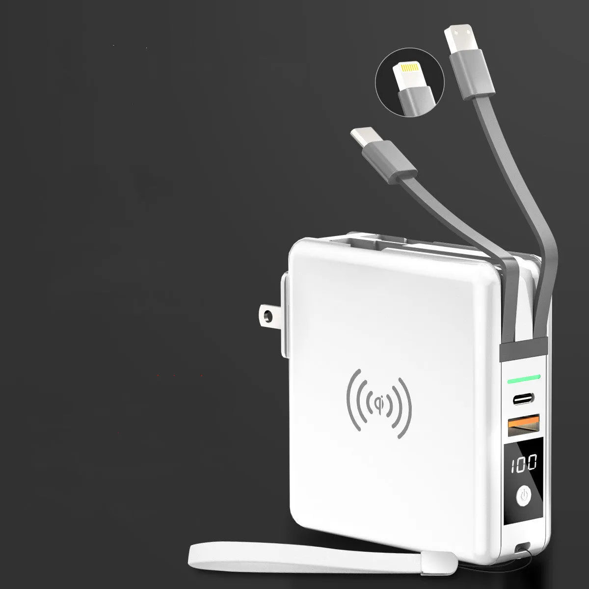 Super QI wireless charging power bank with PD20W fast charging and international plug set in black colour