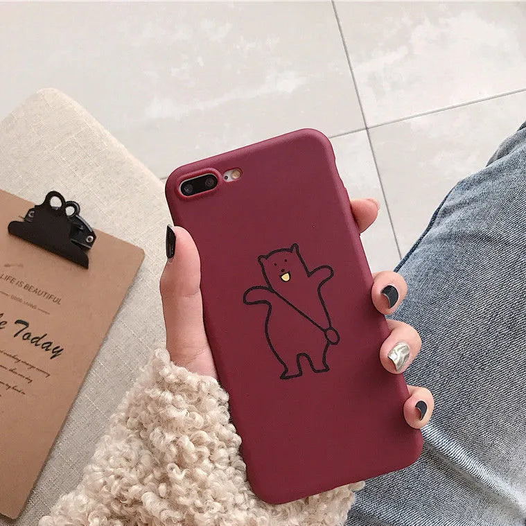 Frosted matte cartoon phone case for Huawei and iPhone models in Blue Bear colour
