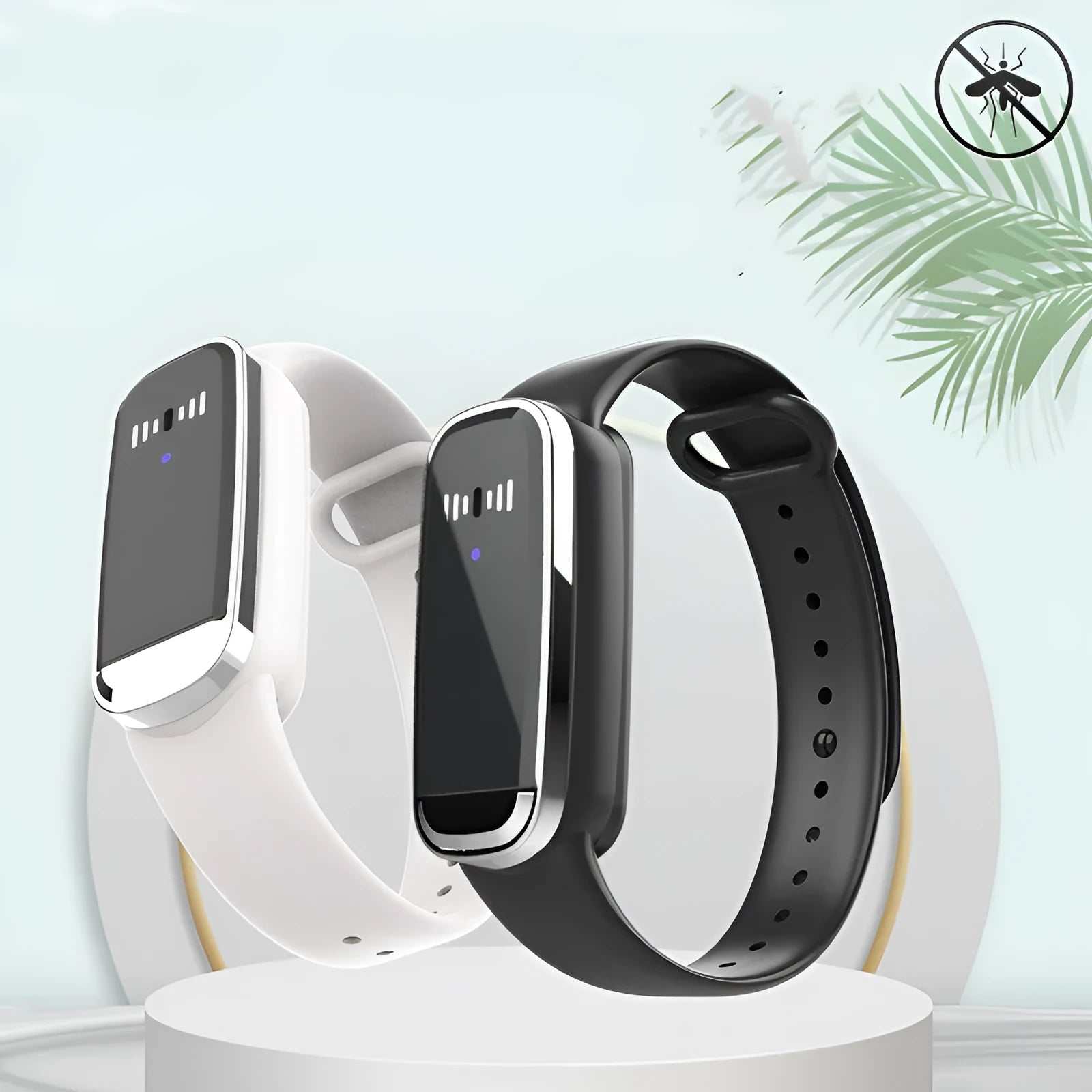 Ultrasonic mosquito repellent bracelet for pregnancy and baby protection shown in black and white colour options
