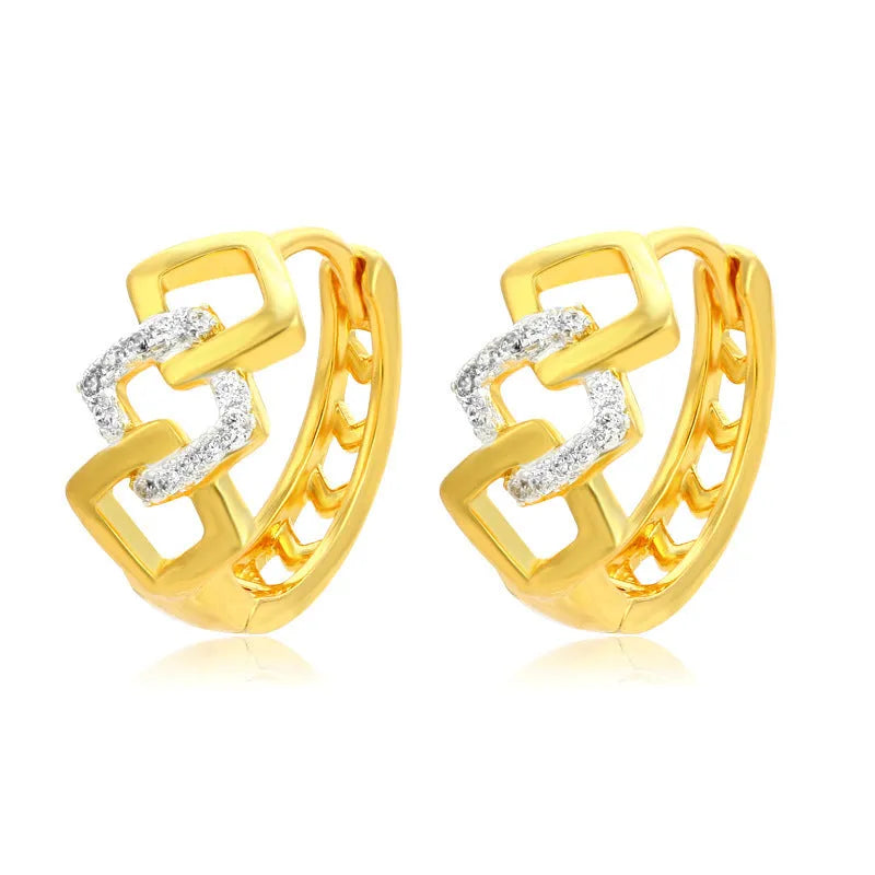 Gold geometric hollow out clip-on earrings with electroplated alloy construction