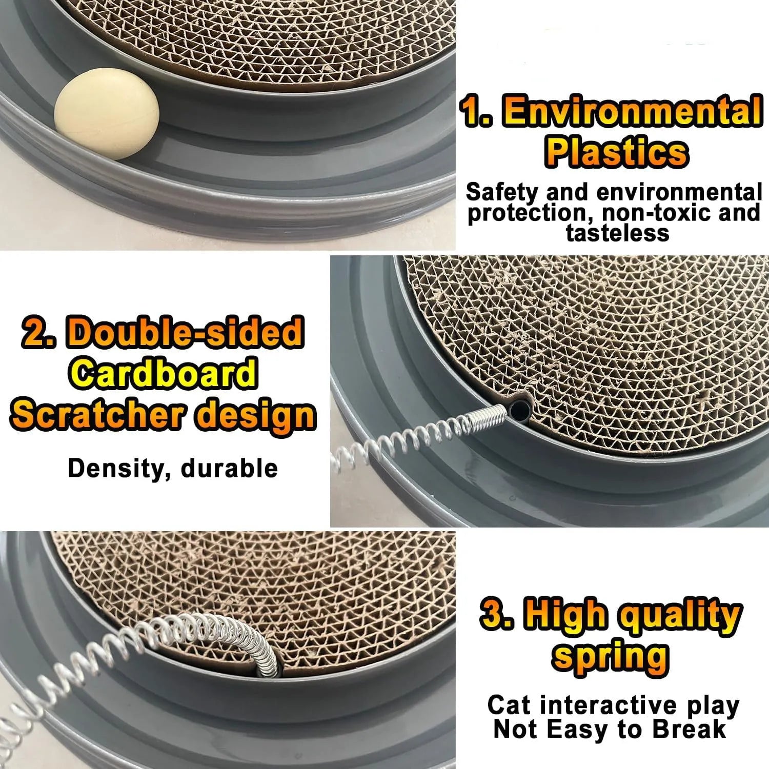 Blue cat scratching toy with track ball and replaceable cardboard pad for furniture protection