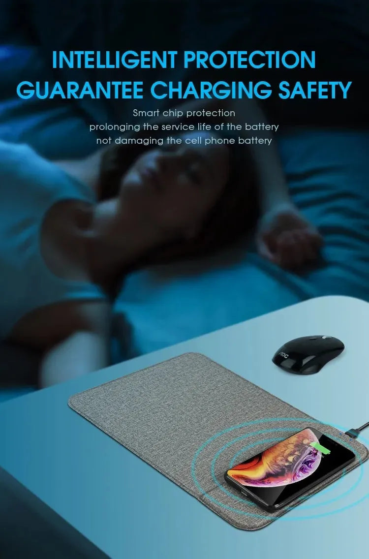 Foldable cloth wireless phone charging holder showing 10W fast charging capability