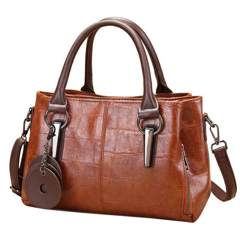 Retro contrasting color large capacity horizontal square shoulder bag with single strap and zipper compartments in PU material
