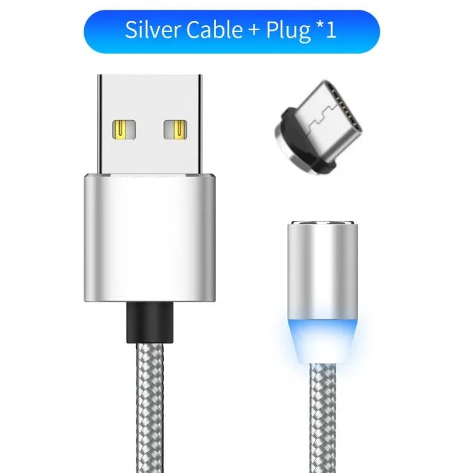 YBD 1 metre cotton braided magnetic charging cable with LED light and aluminium shell