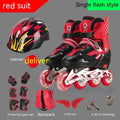 Children's adjustable inline skates with aluminium frame, PU mesh upper, helmet, protective pads, and backpack in multicolour options