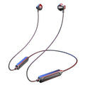 Black neck-mounted wireless sports earphones with Bluetooth 5.0 and custom logo printing capability