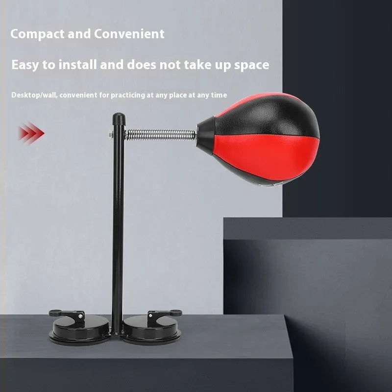 Pear-shaped tumbler vent inflatable boxing reaction ball with red and black head and pump