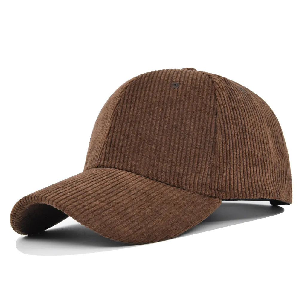 Cotton corduroy peaked cap for men with flat brim in black colour