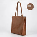 Genuine leather large capacity city commuter shoulder bag square vertical tote in black