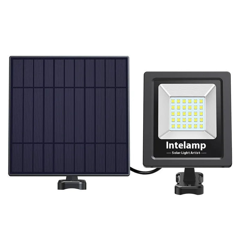 White waterproof solar LED garden light mounted on a stake for outdoor use.