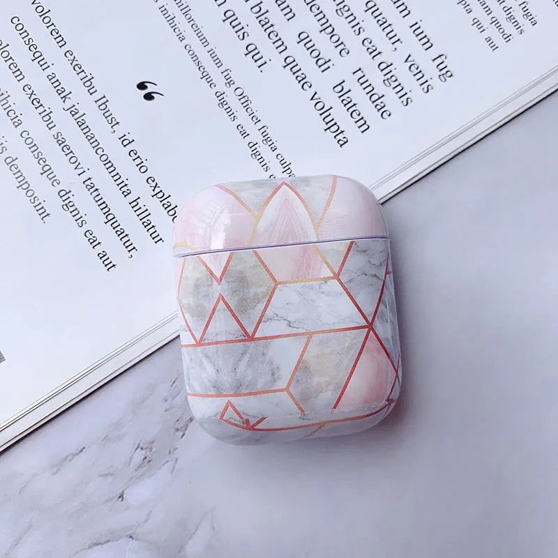 White marble pattern hard PC protective cover for AirPods 1 and 2 charging case