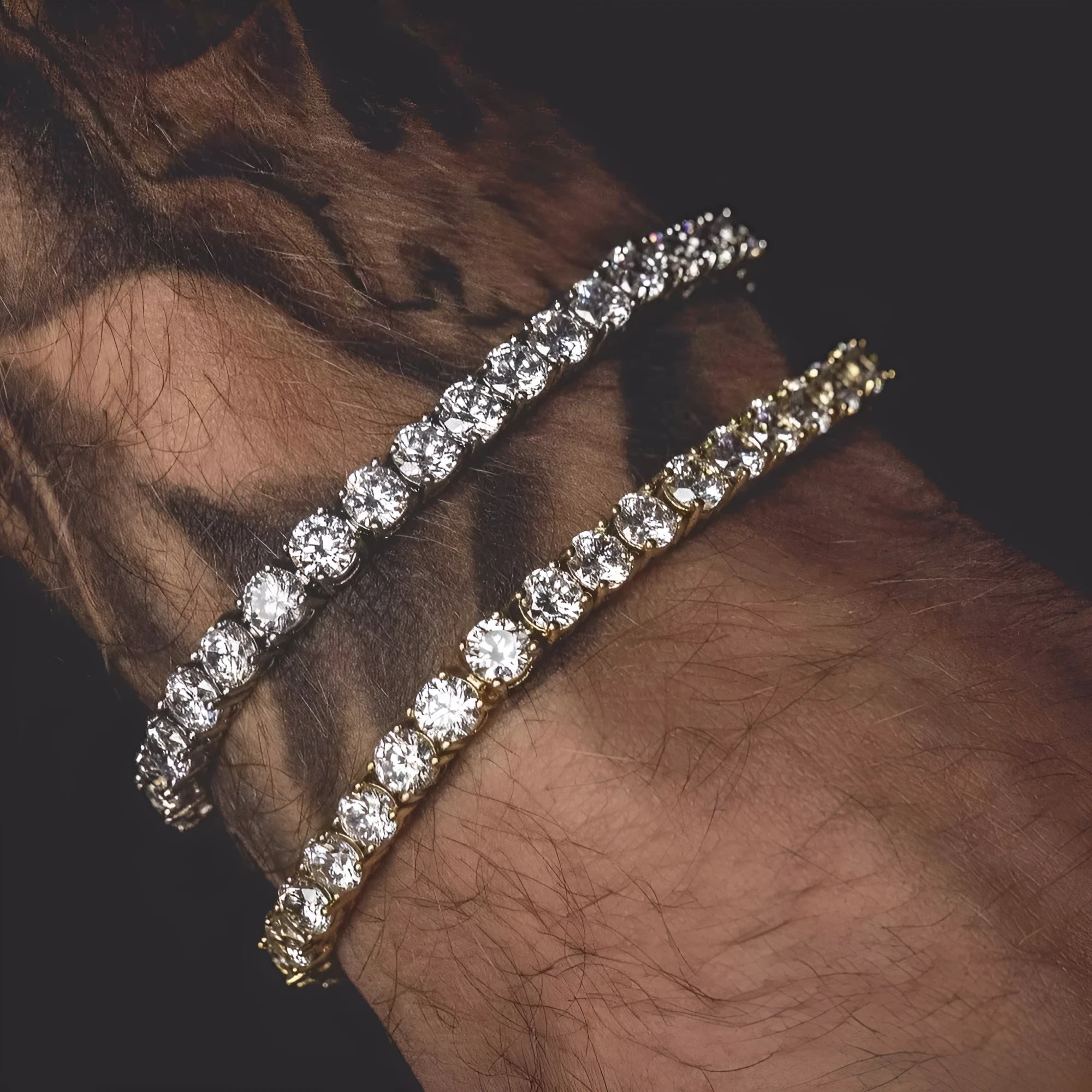 Men's geometric chain bracelet with iced out zirconia rhinestones in five metallic colour options.