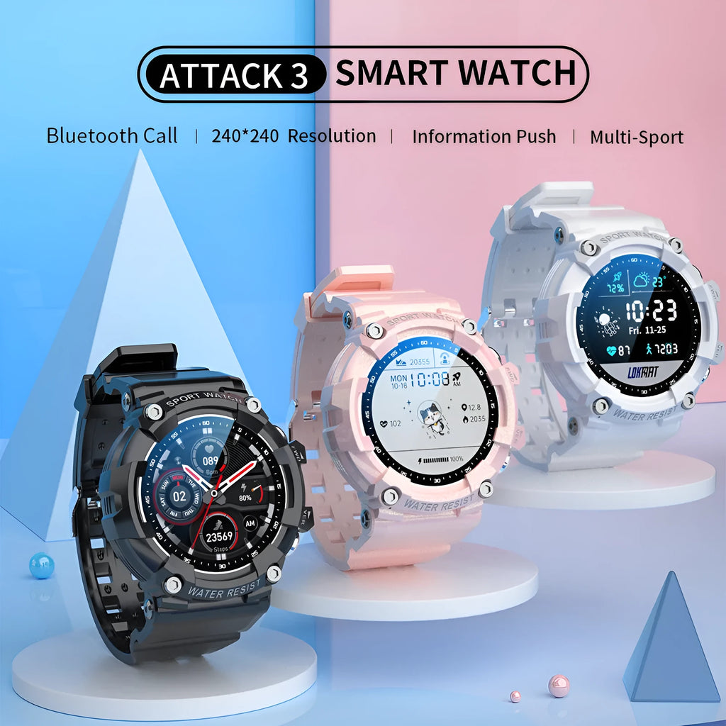 ATTACK 3 smart sports watch with round colour screen and black TPU strap