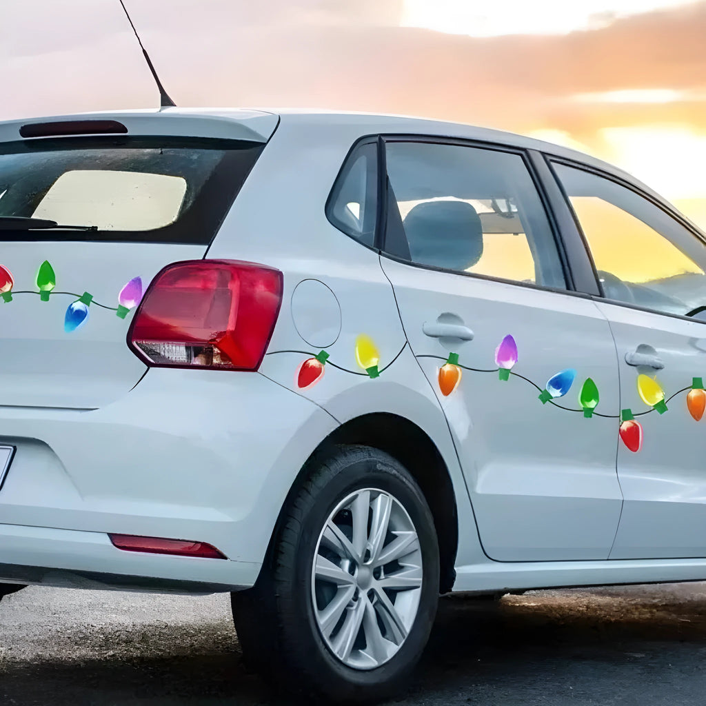 Magnetic Christmas light bulb reflective set with 24 white honeycomb bulbs and 12 magnetic wires for car and refrigerator decoration