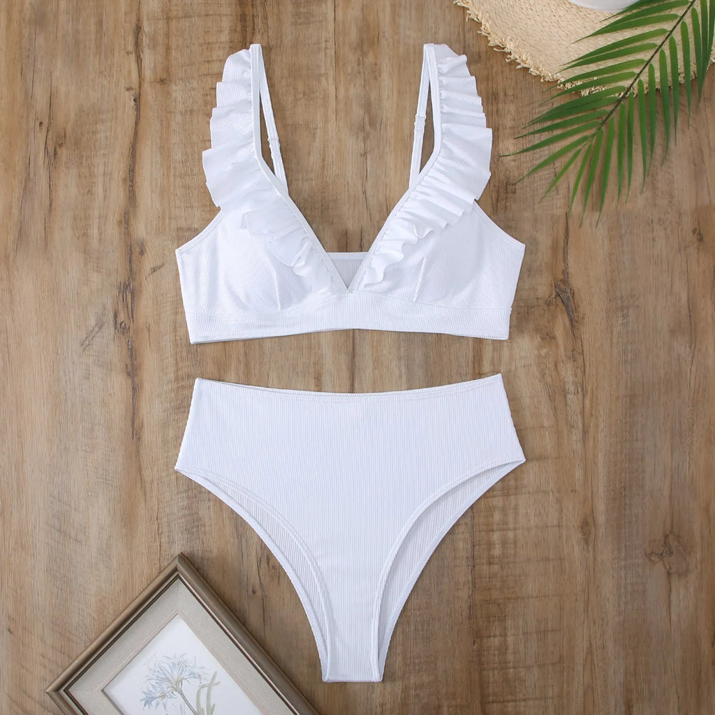Fresh retro striped split bikini set in black stripes for women swimming