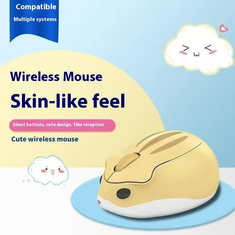 Hamster 109E wireless mute mouse in yellow pink and gray colors with Bluetooth connectivity