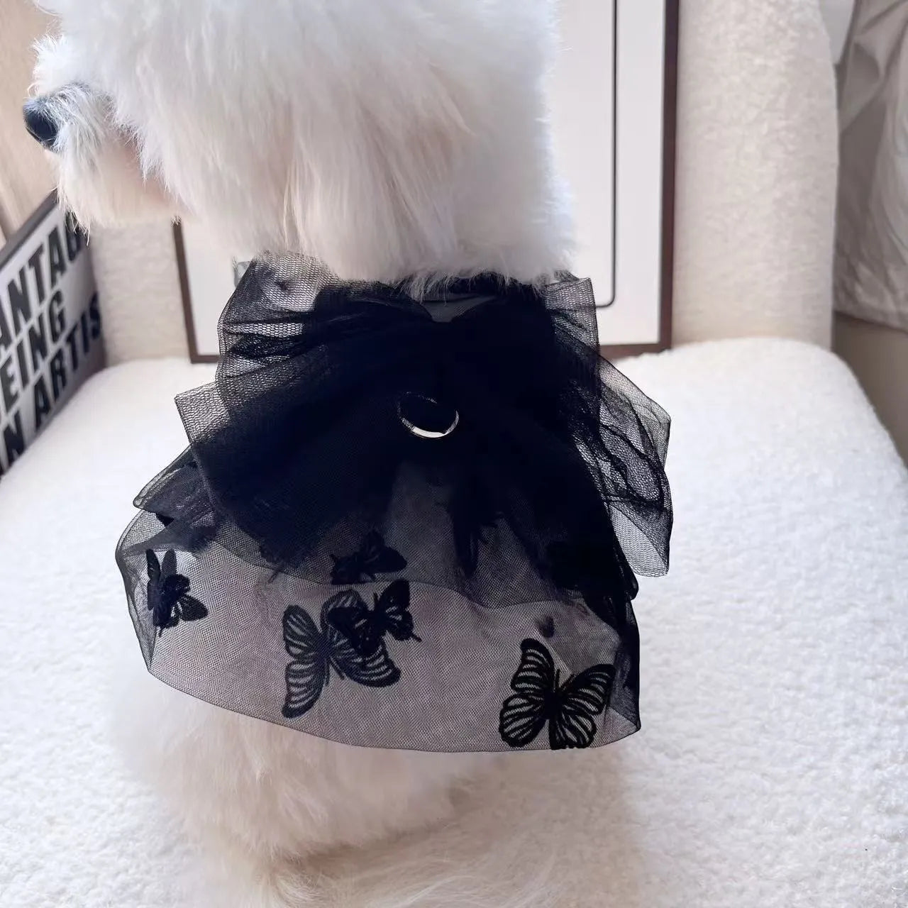 Black gauze princess tulle skirt pet clothing for dog or cat with size chart
