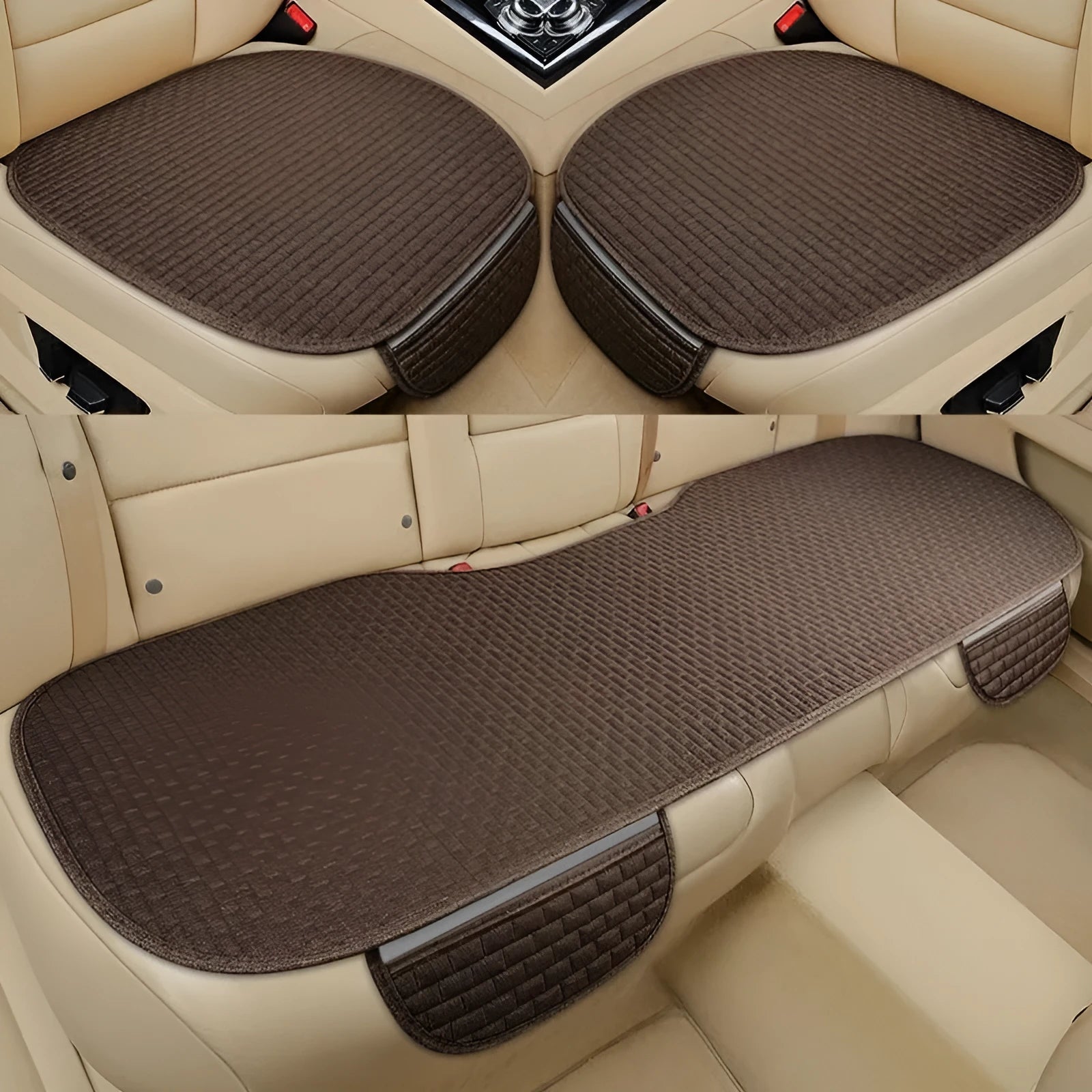 Linen car cushion with plaid pattern in choice of colours including black and red, coffee, or cream